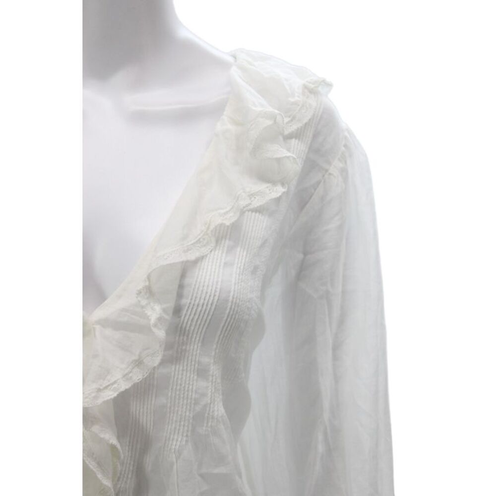 Doen Women White Organic Cotton V Neck Long Sleeve Blouse Button Size XL - Picture 2 of 7